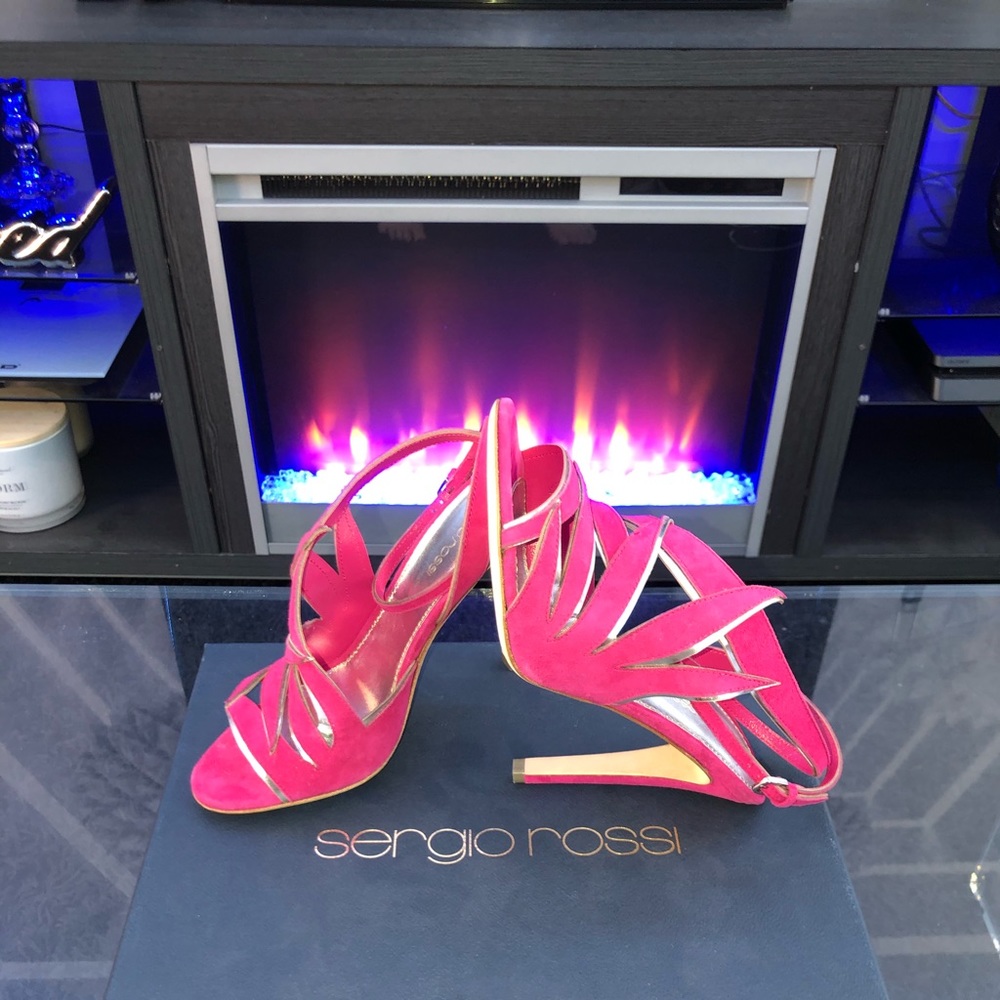 SERGIO ROSSI HOT PINK SUEDE 4.25” HEEL SANDALS